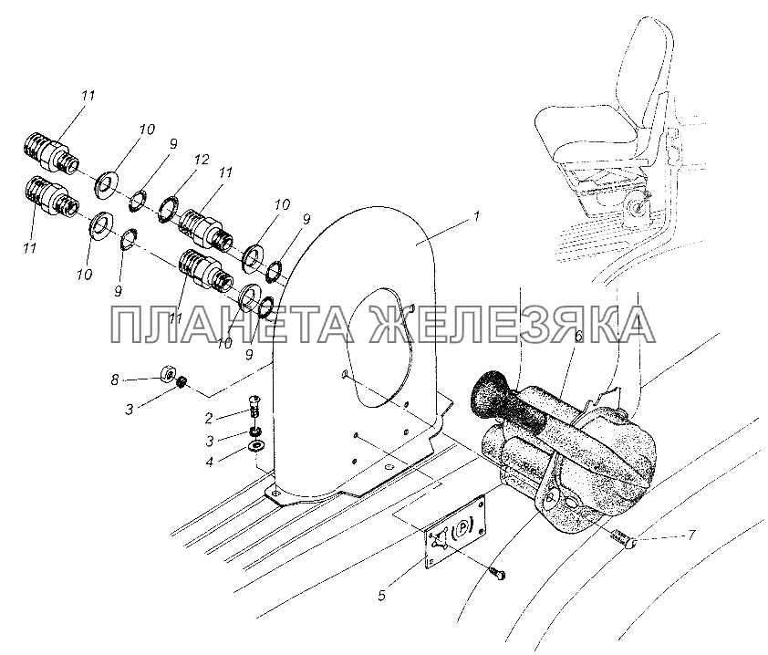 Установка крана тормозного с ручным управлением МАЗ-64226